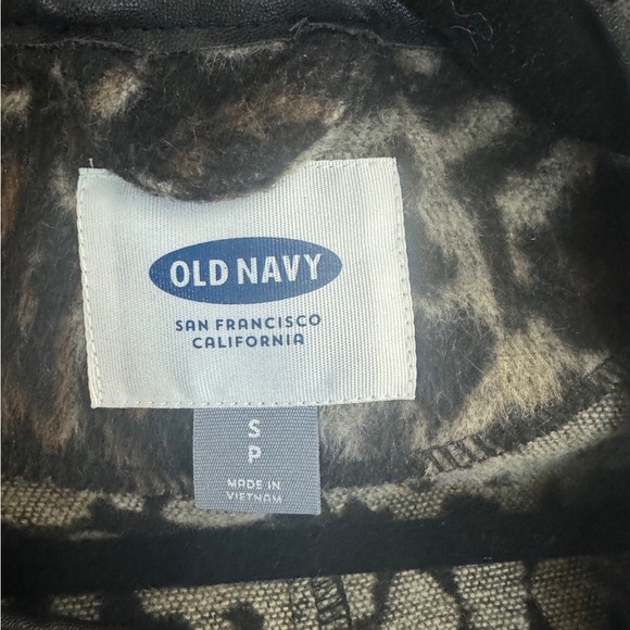 Old Navy Leopard open Front Jacket. Faux Knit. Faux Leather Trim. Small. Glam - Picture 7 of 8